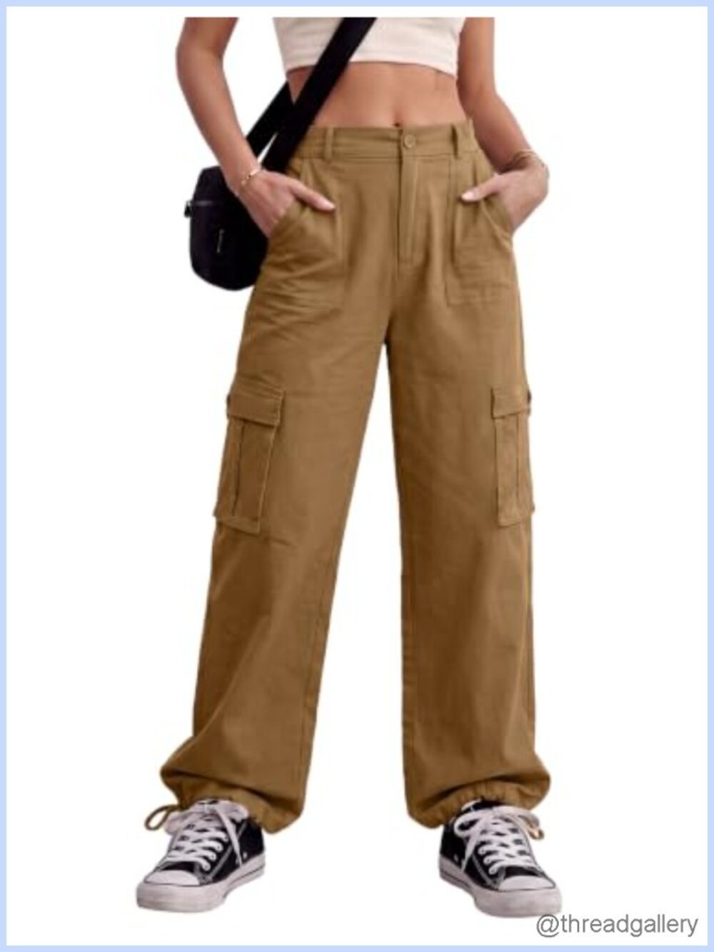 Women's High Waisted Cargo Pants Y2K Streetwear Baggy Stretchy 6 Pockets
